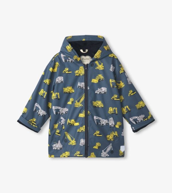 Little builders will love the Boys Under Construction Zip-Up Rain Jacket! Made from sturdy polyester, this jacket features vibrant construction-themed graphics with diggers and cranes. Lightweight and practical, it includes a zip-up front and hood to handle unpredictable weather. Perfect for rainy-day play that’s full of imagination.