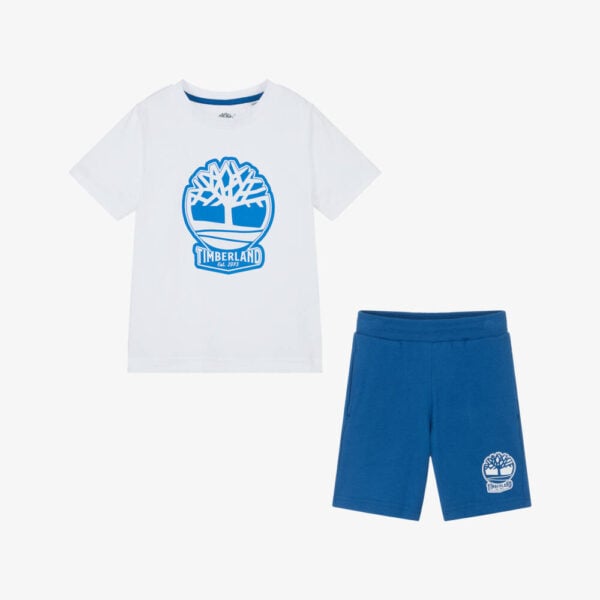 Timberland White & Blue Cotton Shorts Set - Image 2