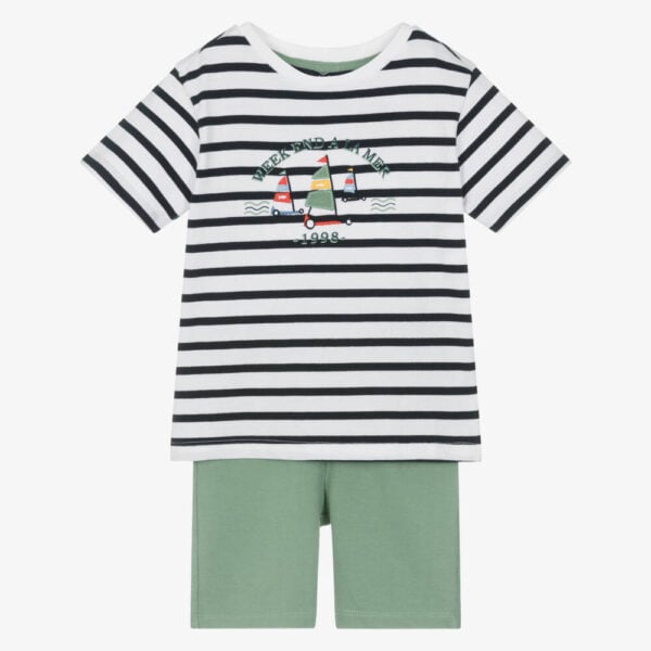 week-end-a-la-mer-boys-green-cotton-breton-stripe-shorts-set-