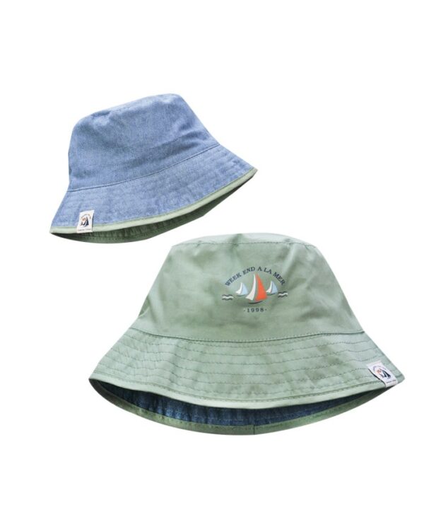 weekend a la mer chambray and peppermint bucket hat