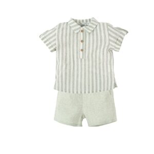 Babidu green linen shirt and short set