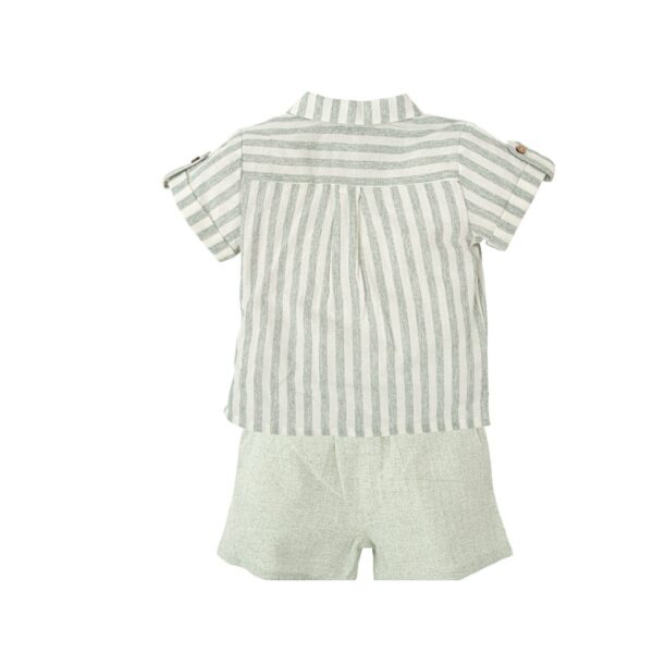 Babidu Green Striped Cotton & Linen Shorts - Image 2