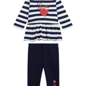 Guess long sleeve navy and white tunic and denim pants set
