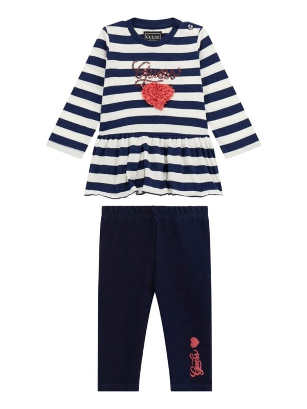 Guess long sleeve navy and white tunic and denim pants set