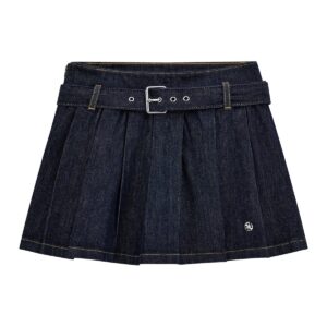 Guess dark blue pleated denim skirt