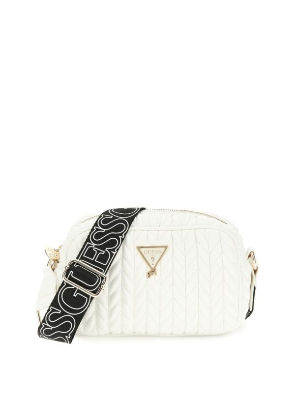 Guess cream white padded quilted crossbody camera bag