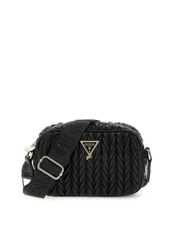 guess black quilted camera bag