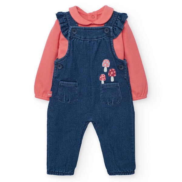 boboli girls soft denim dungaree set