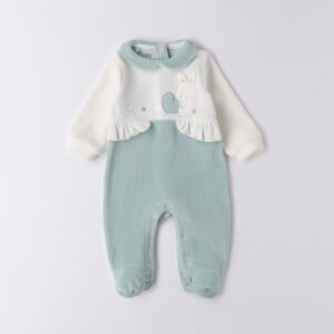 ido green all in one bunny velour babygrow