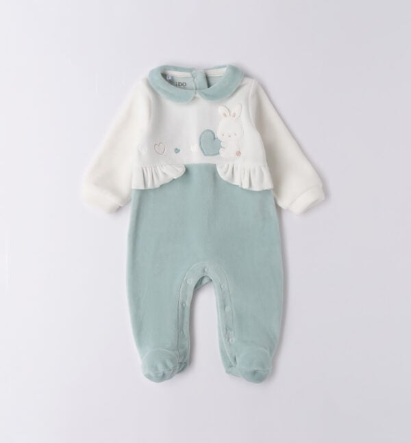 ido green all in one bunny velour babygrow