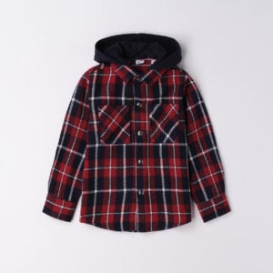 iDo navy and red check shirt with navy detachable hood