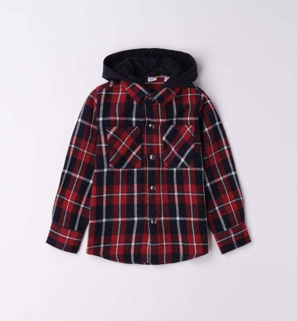 iDo navy and red check shirt with navy detachable hood