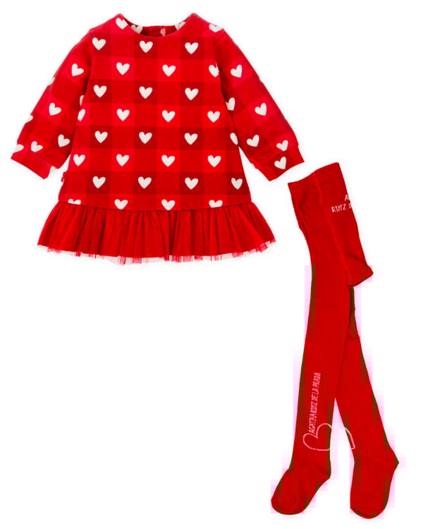 Agatha Ruiz De La Prada Red Dress Set with Checked Heart Pattern - Image 2