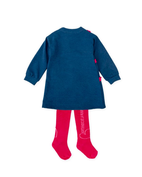 Agatha Ruiz de La Prada Blue & Pink Cotton Jersey Dress & Tights Set - Image 3