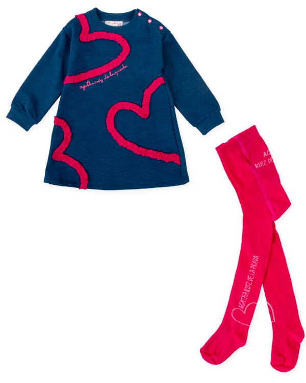 Agatha Ruiz de La Prada Blue & Pink Cotton Jersey Dress & Tights Set - Image 2