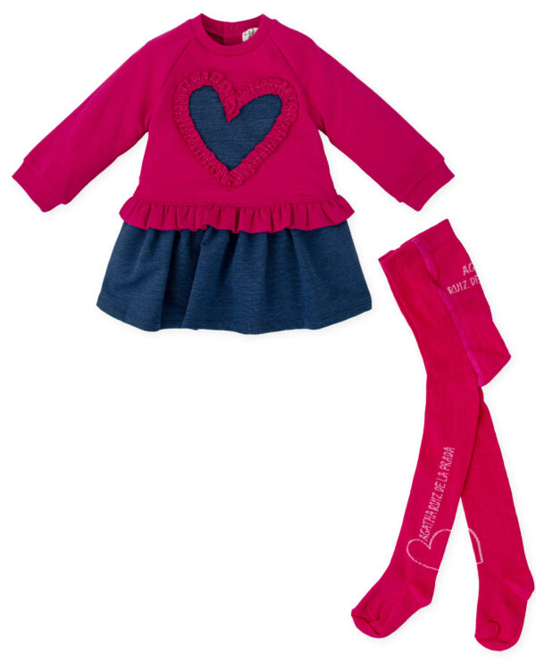 Agatha Ruiz de La Prada Pink & Blue Heart Jersey Dress & Tights Set - Image 2
