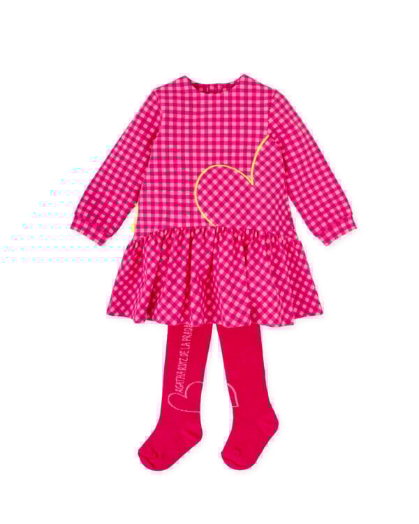 Agatha Ruiz de La Prada Pink Gingham Jersey Dress & Tights Set - Image 2