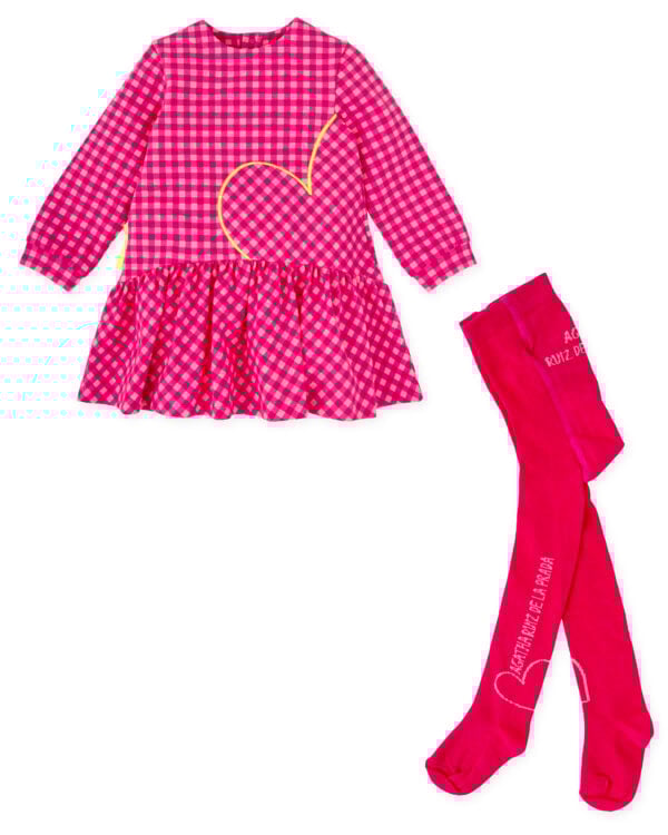 Agatha Ruiz de La Prada Pink Gingham Jersey Dress & Tights Set - Image 3