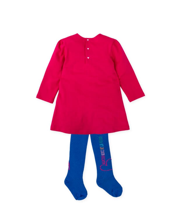 Agatha Ruiz De La Prada Pink Bow Detail Dress & Blue Tights Set - Image 4