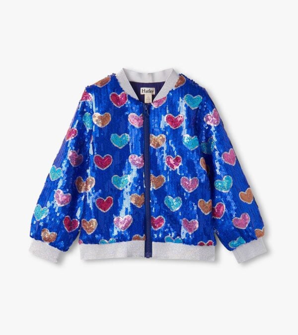 Hatley bursted hearts sequin bomber jacket