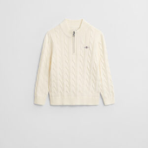 GANT cream cotton cable half zip sweater