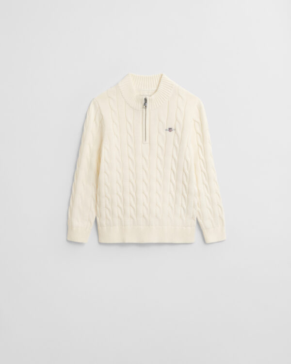 GANT cream cotton cable half zip sweater