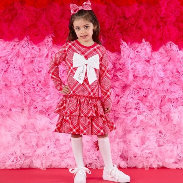 a dee liberty Check triple frill dress with bow detail