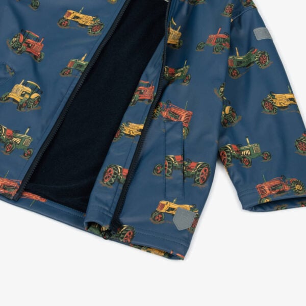 Hatley Navy Blue Tractor Print Hooded Raincoat - Image 3