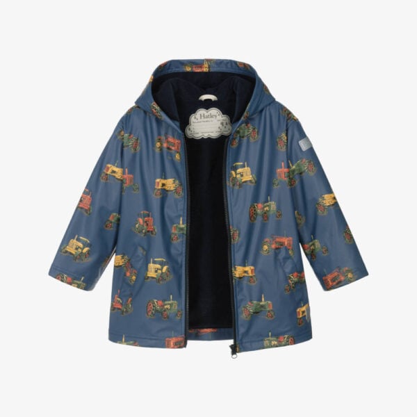 Hatley Navy Blue Tractor Print Hooded Raincoat - Image 2