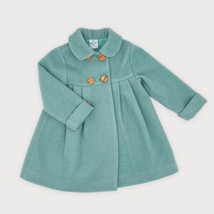 sardon teal wool coat with wooden buttons