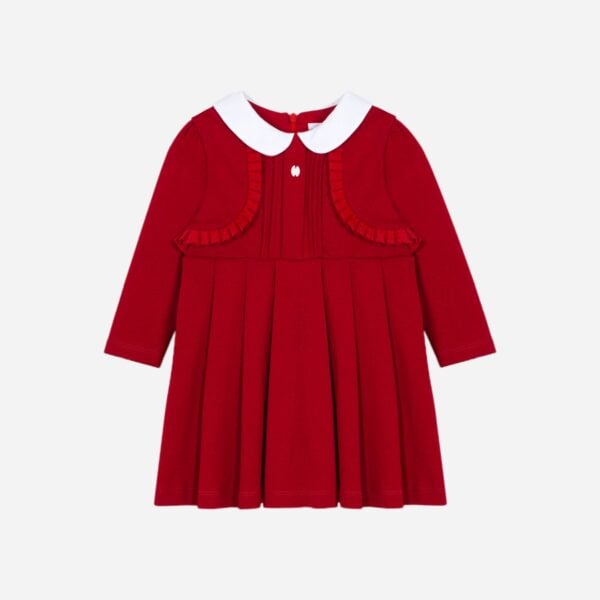 patachou red knit dress with white collar