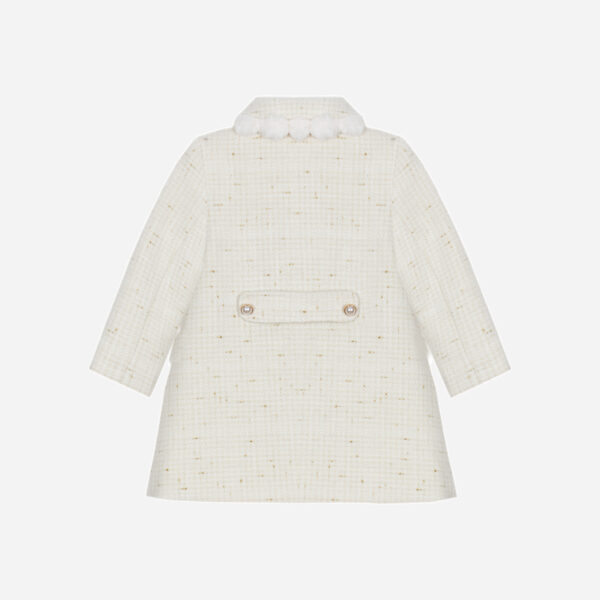 Patachou Ivory & Gold Tweed Coat with Faux Fur Trims - Image 4