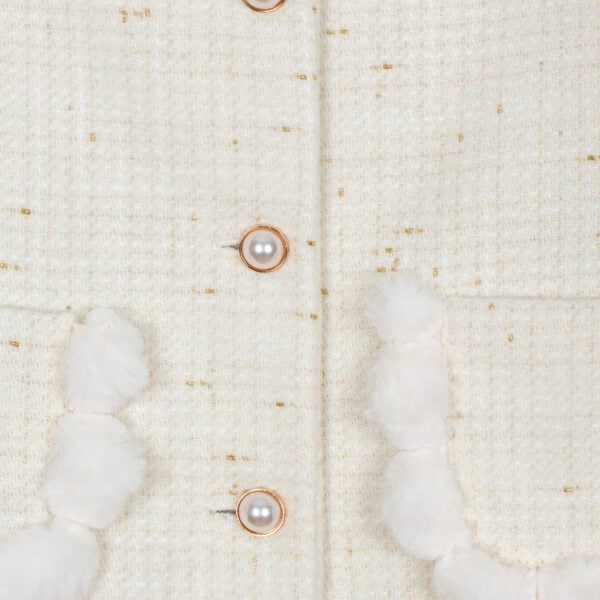 Patachou Ivory & Gold Tweed Coat with Faux Fur Trims - Image 3