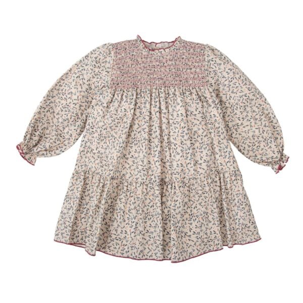 Babidu Beige & Blue Cotton Dress with Leaf Print - Image 2