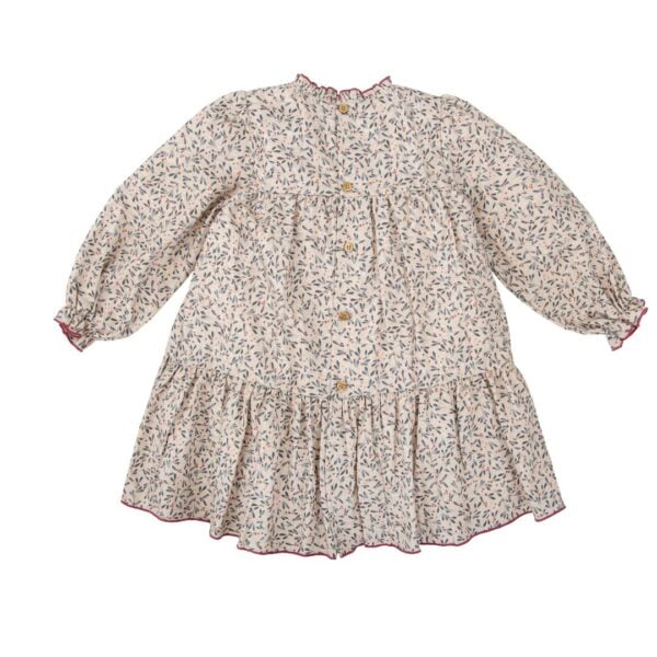 Babidu Beige & Blue Cotton Dress with Leaf Print - Image 3