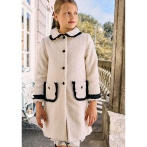 Patachou Ivory Bouclé Coat with Fringed Black