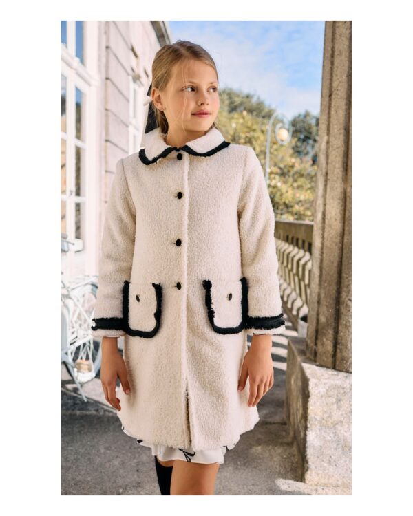 Patachou Ivory Bouclé Coat with Fringed Black