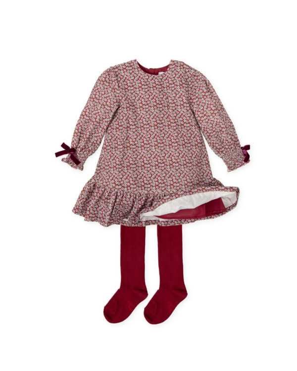 Tutto Piccolo Red Floral Needlecord Dress Set - Image 2