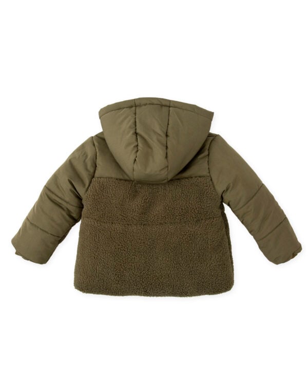 Tutto Piccolo Khaki Green Fleece Puffer Jacket with Detachable Hood - Image 4
