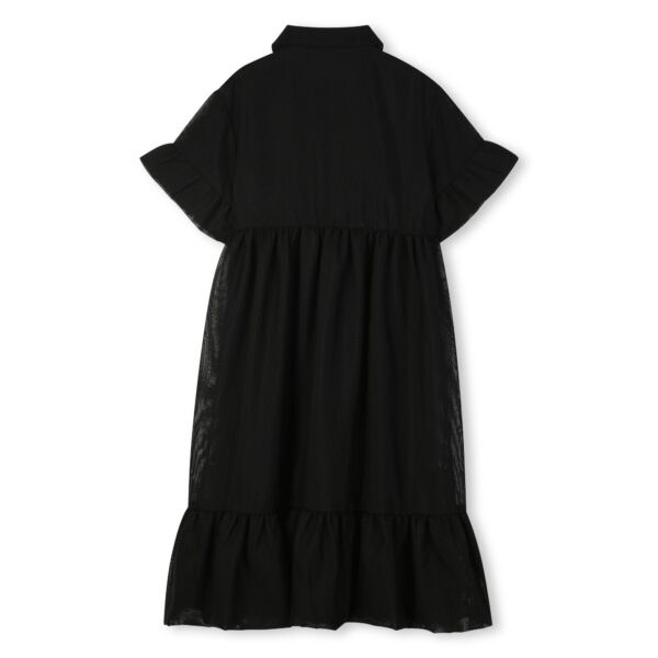 DKNY Black Tiered Mesh Dress with Silver Metal Box Logo - Image 3