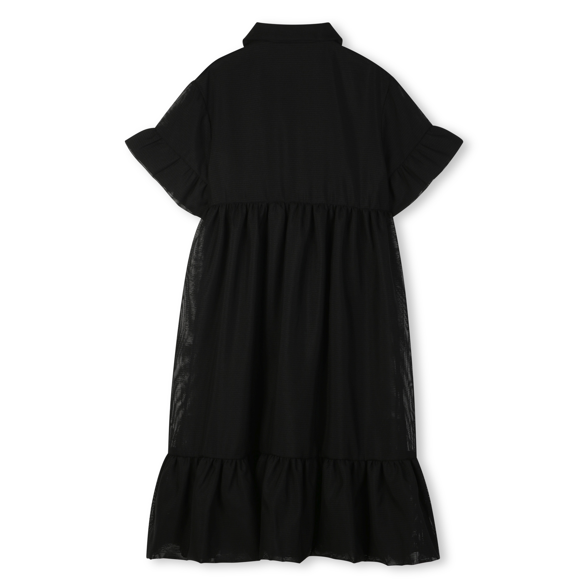 DKNY Black Tiered Mesh Dress with Silver Metal Box Logo - Image 3