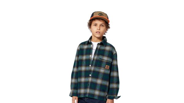 Timberland Older Boy Green Check Cotton Flannel Shirt