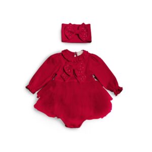 Caramelo Red Tulle Bodysuit Romper and Hairband Set