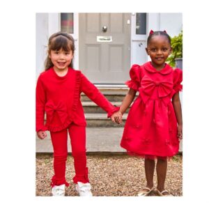 Caramelo Red Bow Frill Leggings Set