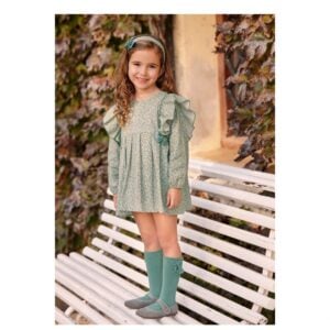 Juliana green floral print dress with pom poms