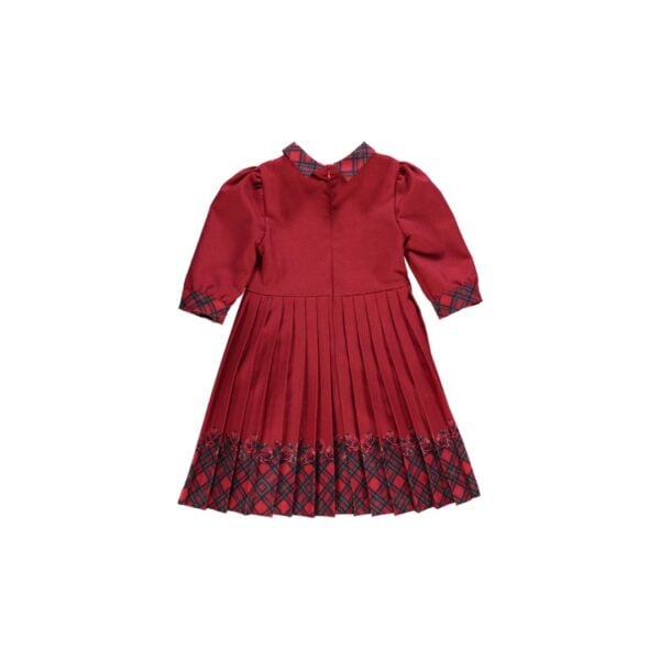 Piccola Speranza Red Tartan & Knitted Print Pleated Dress - Image 2
