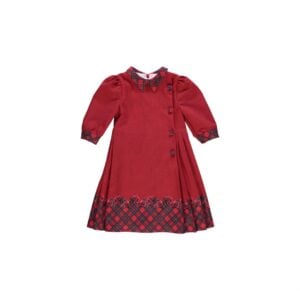 Piccola Speranza Red Tartan & Knitted Print Pleated Dress