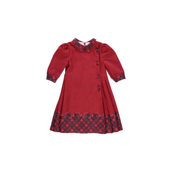 Piccola Speranza Red Tartan & Knitted Print Pleated Dress