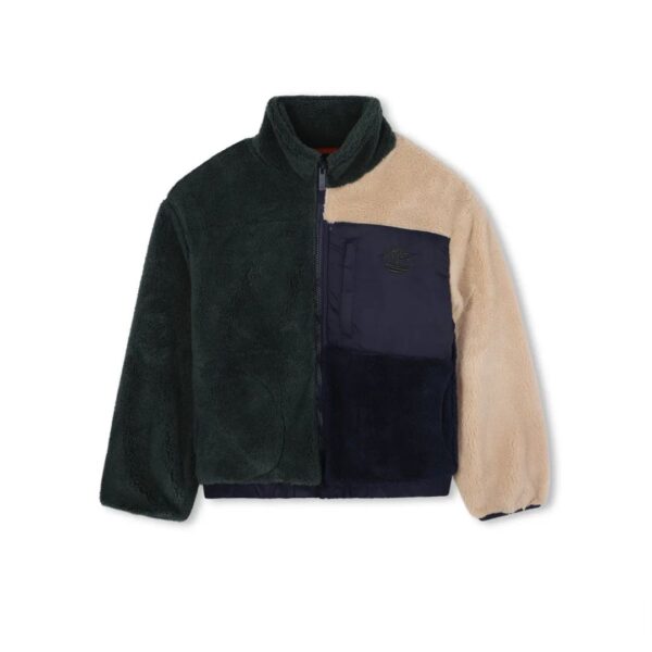 Timberland Green & Navy Blue Colourblock Teddy Fleece Jacket - Image 2