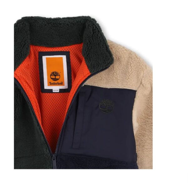Timberland Green & Navy Blue Colourblock Teddy Fleece Jacket - Image 3